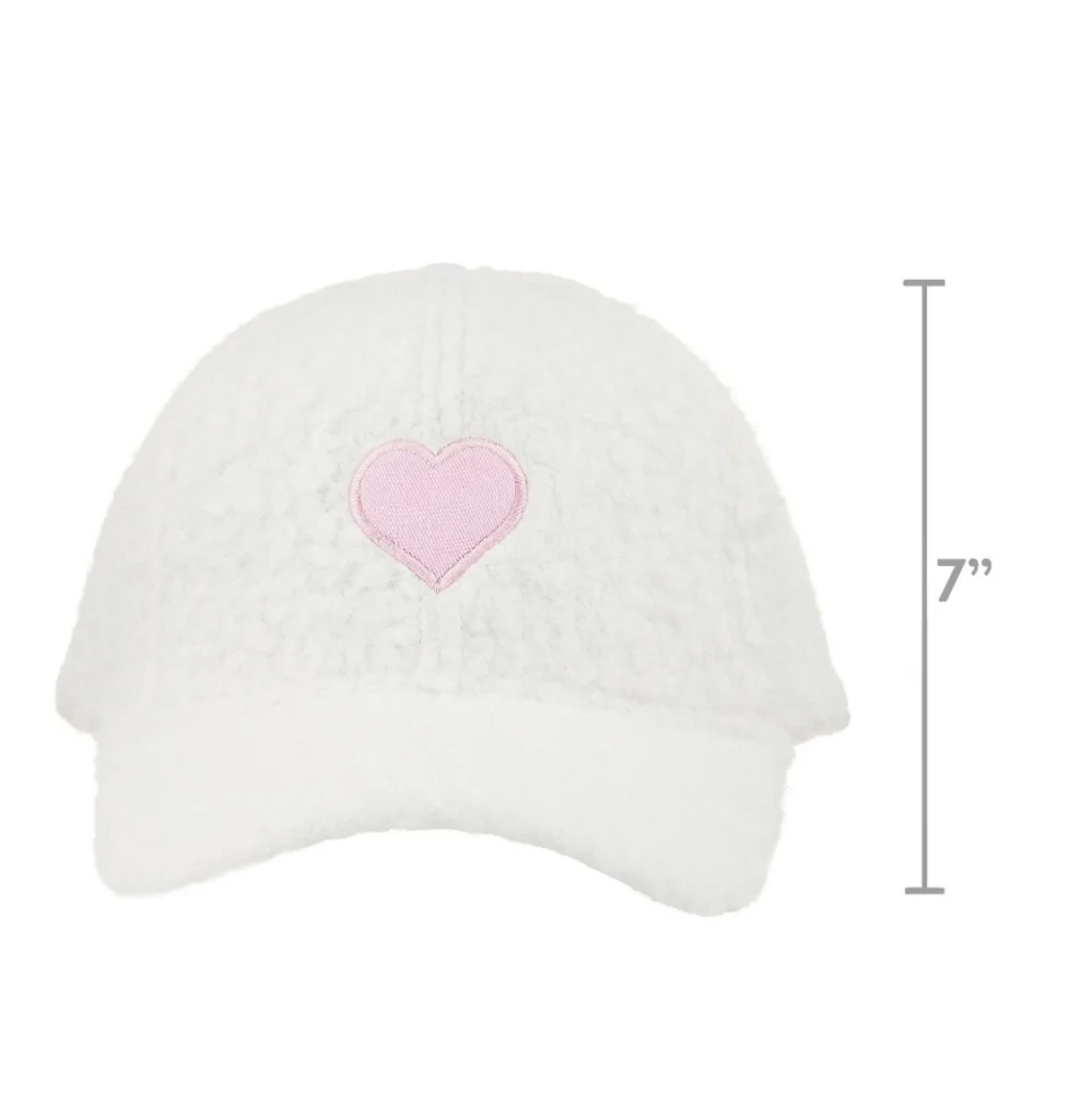 Faux Sherpa Heart Hat - White Baseball Cap Valentines Day Casual Baddie